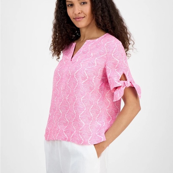 Charter club linen luxury summer short sleeve short blouse T-shirt size medium - Picture 1 of 13